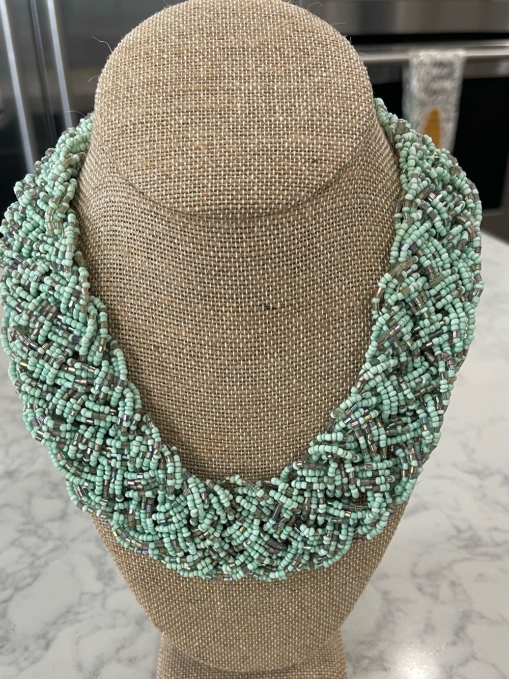 Forever 21 Mint and Silver Braided Bead Collar Necklace